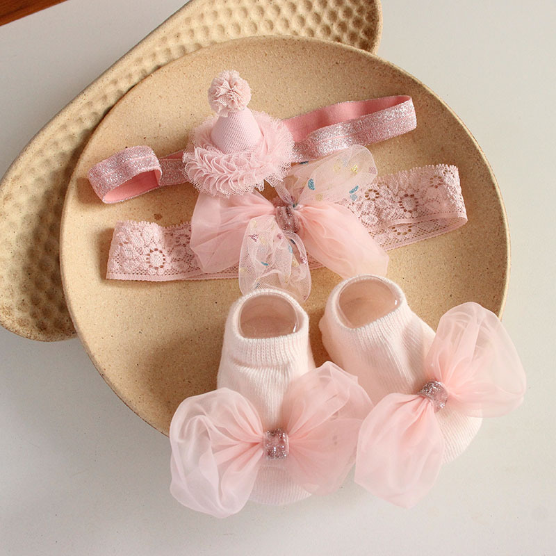 Solid Rosette Headband and Socks - Pink Hat Headband + Socks - image 14