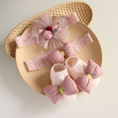 Solid Rosette Headband and Socks - Lotus Pink Flower Headband + Socks - image 15