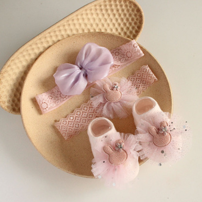 Solid Rosette Headband and Socks - Pink Bear Mesh Headband + Socks - image 16