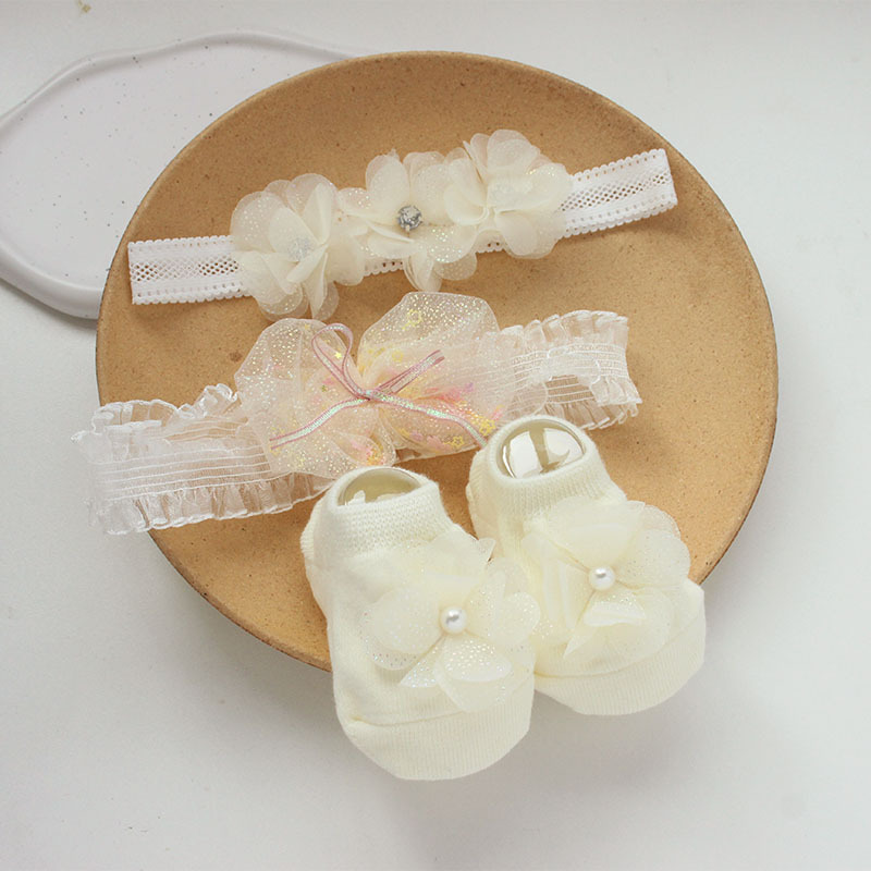 Solid Rosette Headband and Socks - White Star Headband + Socks - image 17