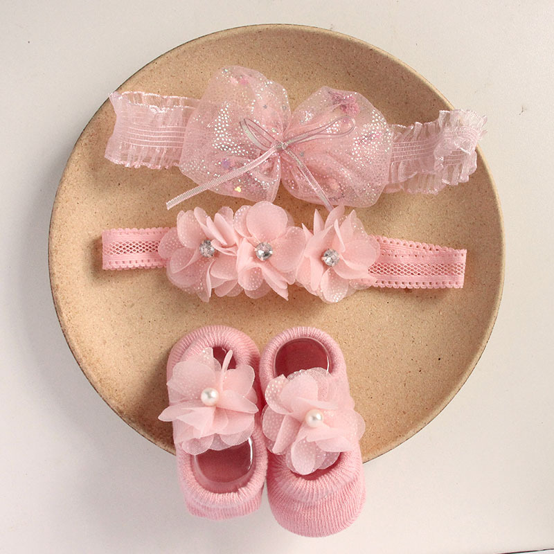 Solid Rosette Headband and Socks - Pink Mesh Flower Headband + Mesh Socks - image 19