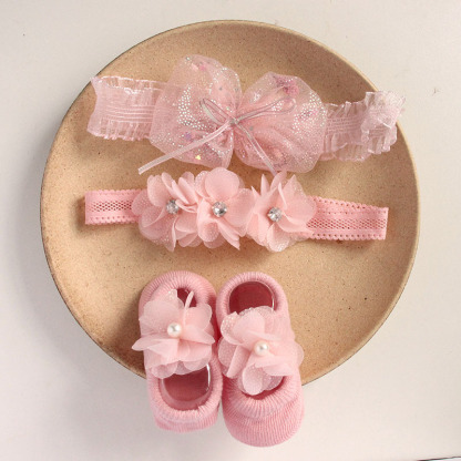 Solid Rosette Headband and Socks - Pink Mesh Flower Headband + Mesh Socks - image 19