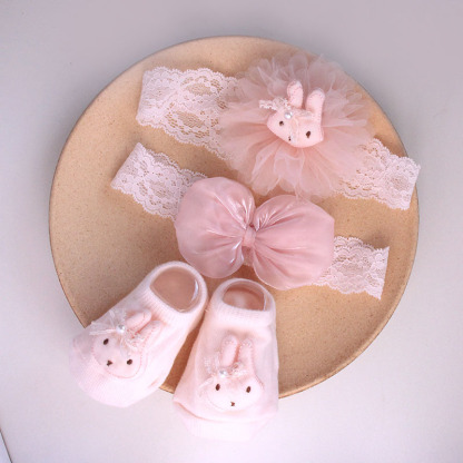 Solid Rosette Headband and Socks - Pink Rabbit Headband + Socks - image 23