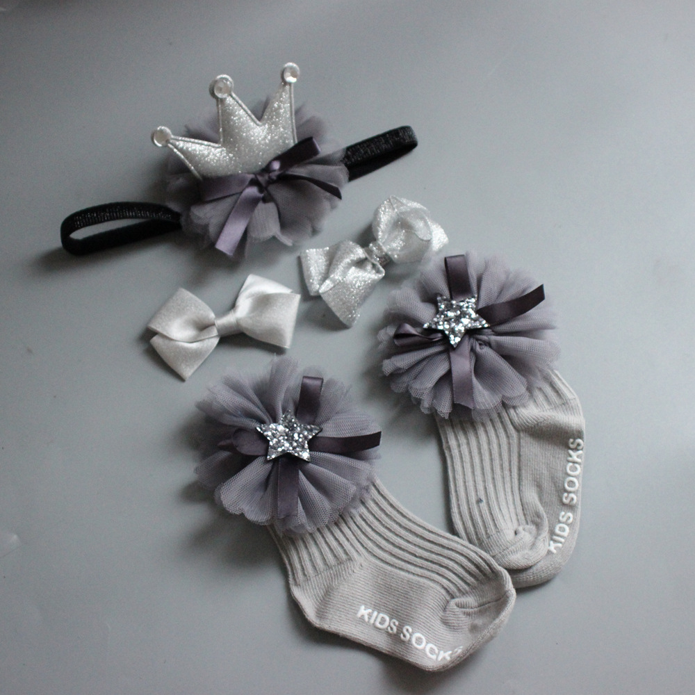 Solid Rosette Headband and Socks - image 3