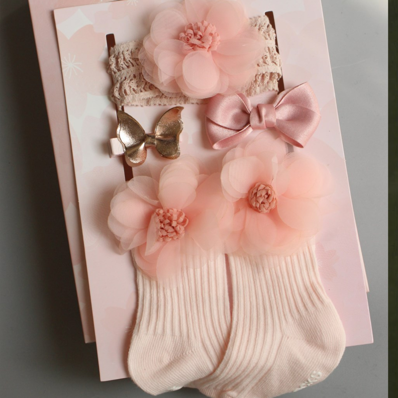 Solid Rosette Headband and Socks - Pink - image 1