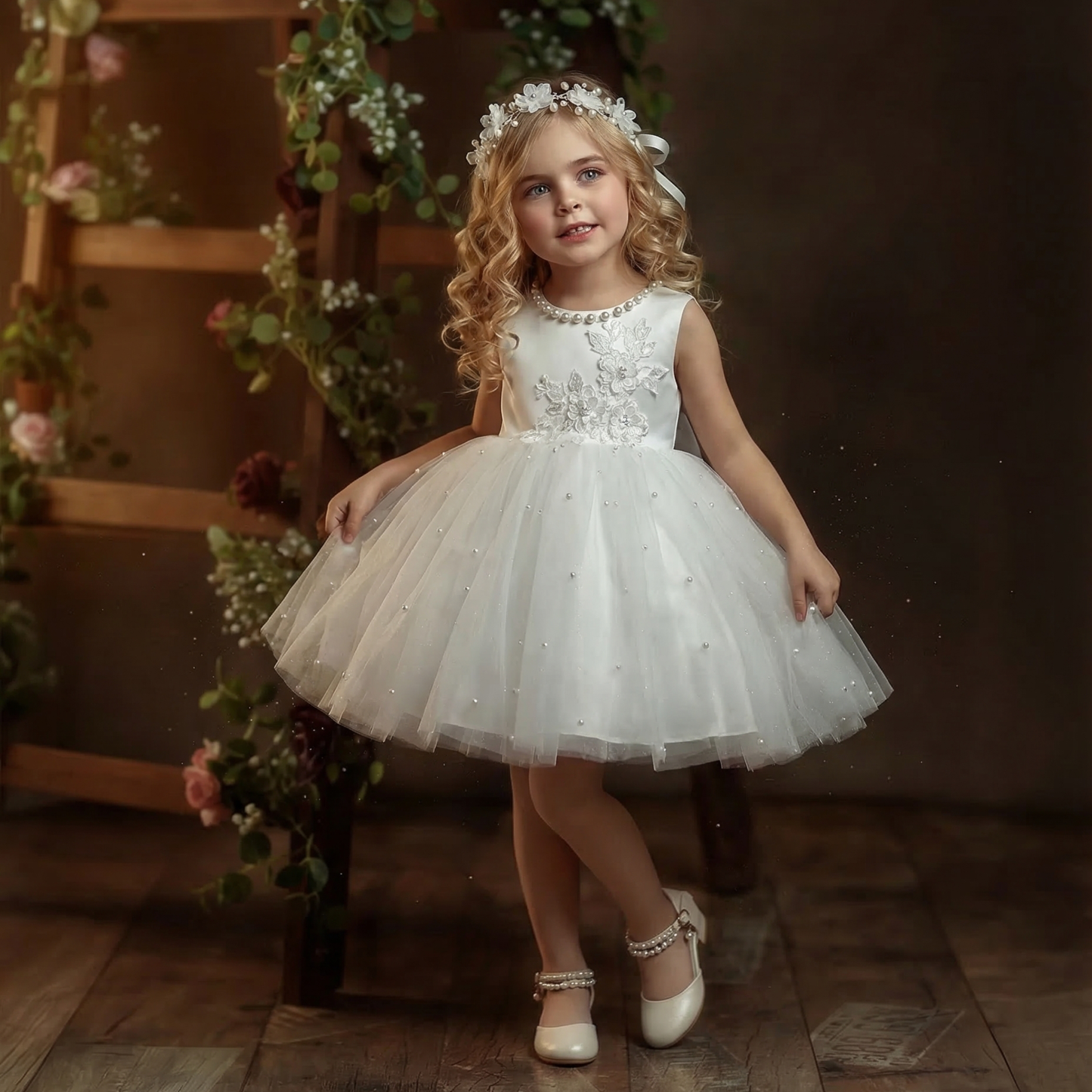 Mesh Pearl Bow Cap Sleeve Midi Dresses - image 3