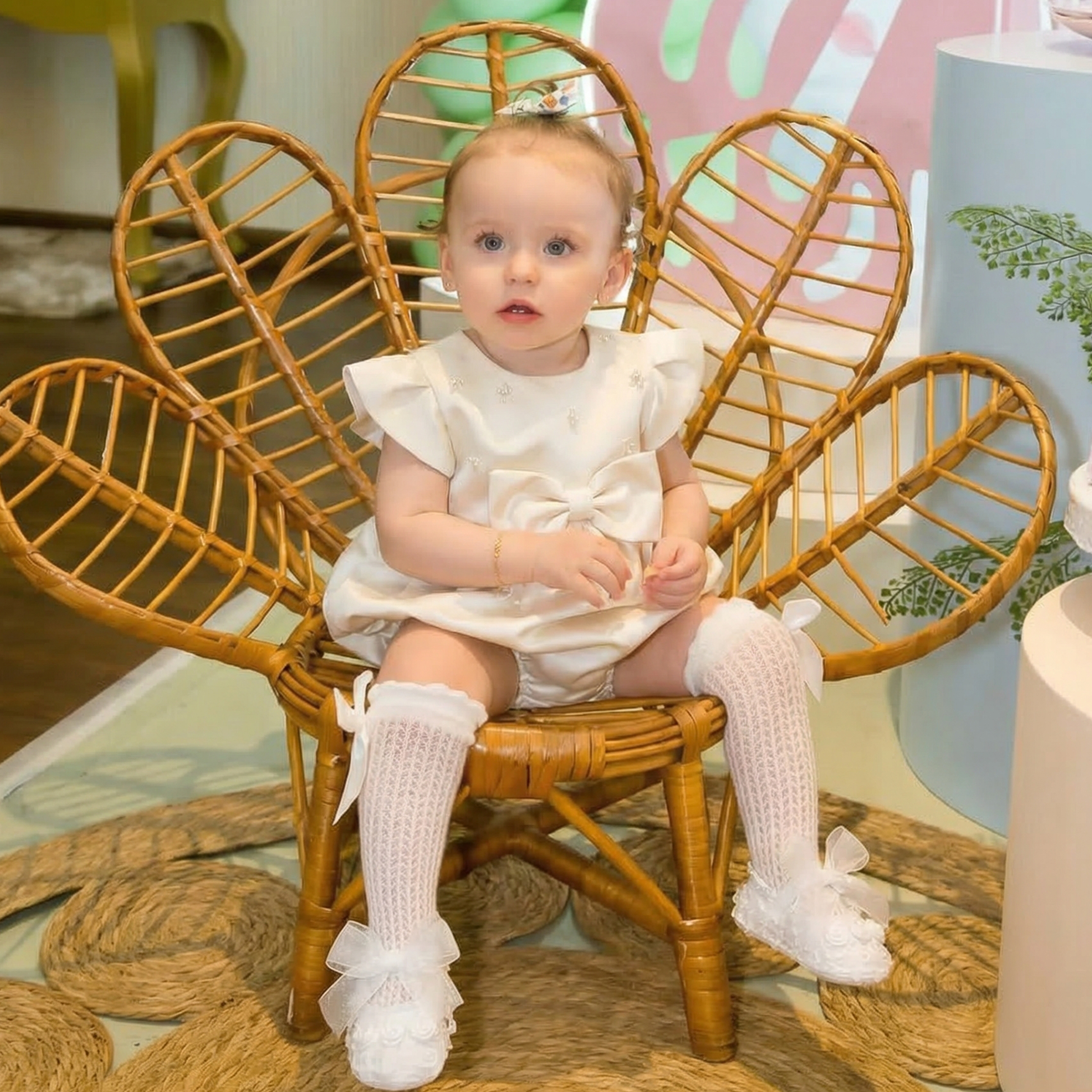 Satin Bow Cap Sleeve Shorts Bodysuit - Beige - 3-4Y - image 1