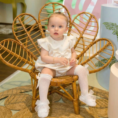 Satin Bow Cap Sleeve Shorts Bodysuit - Beige - 3-4Y - image 1