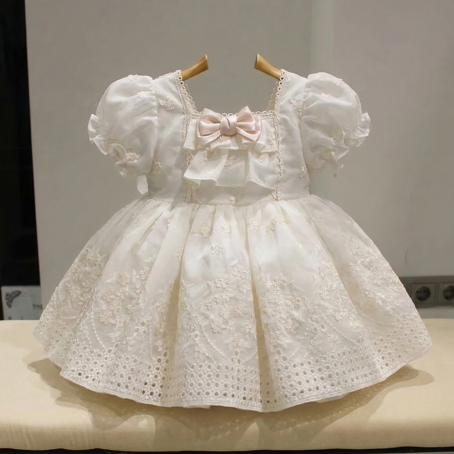 Chemical Fiber Blend Lace Edge Sleeveless Midi Dresses - Beige - 7-8Y - image 1