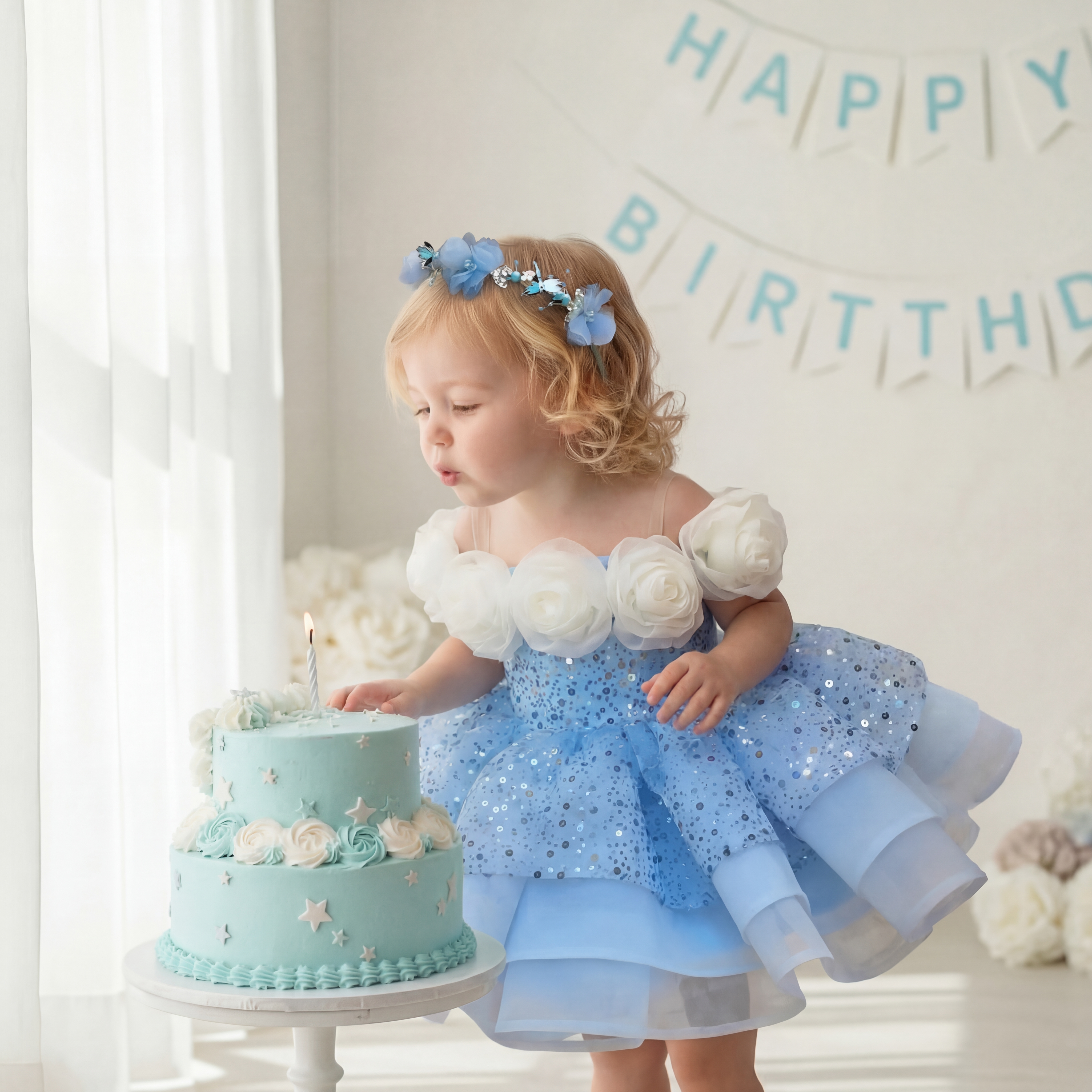 Organza & Glitter Rosette Sequins Sleeveless Midi Dresses - image 5