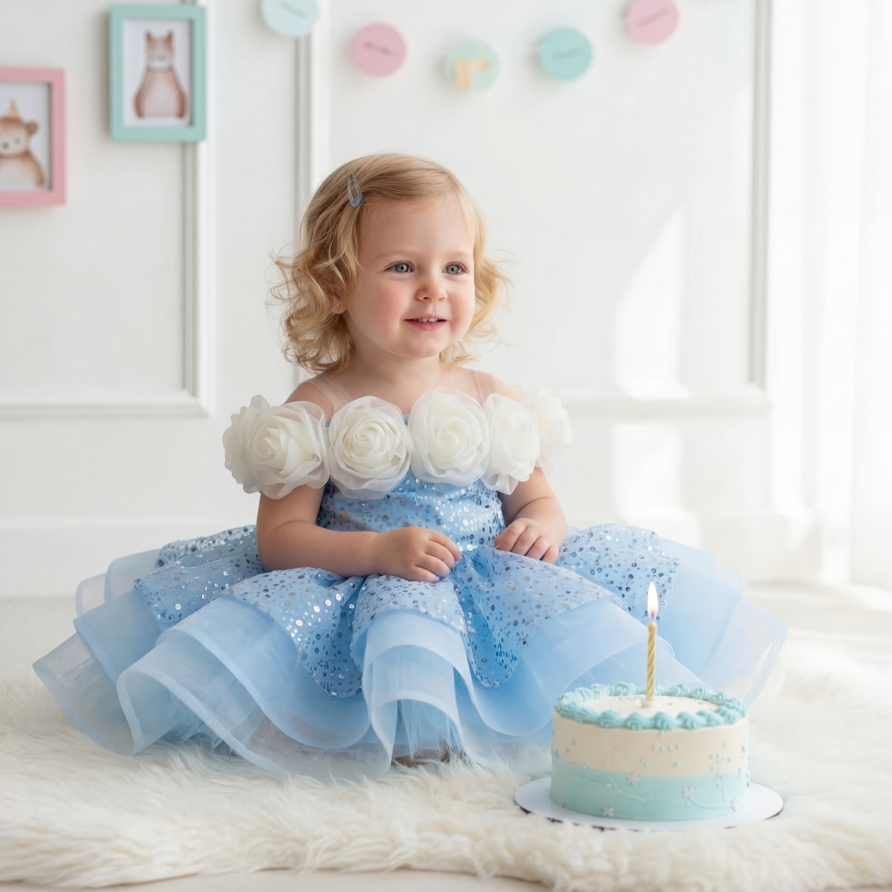 Organza & Glitter Rosette Sequins Sleeveless Midi Dresses - image 4