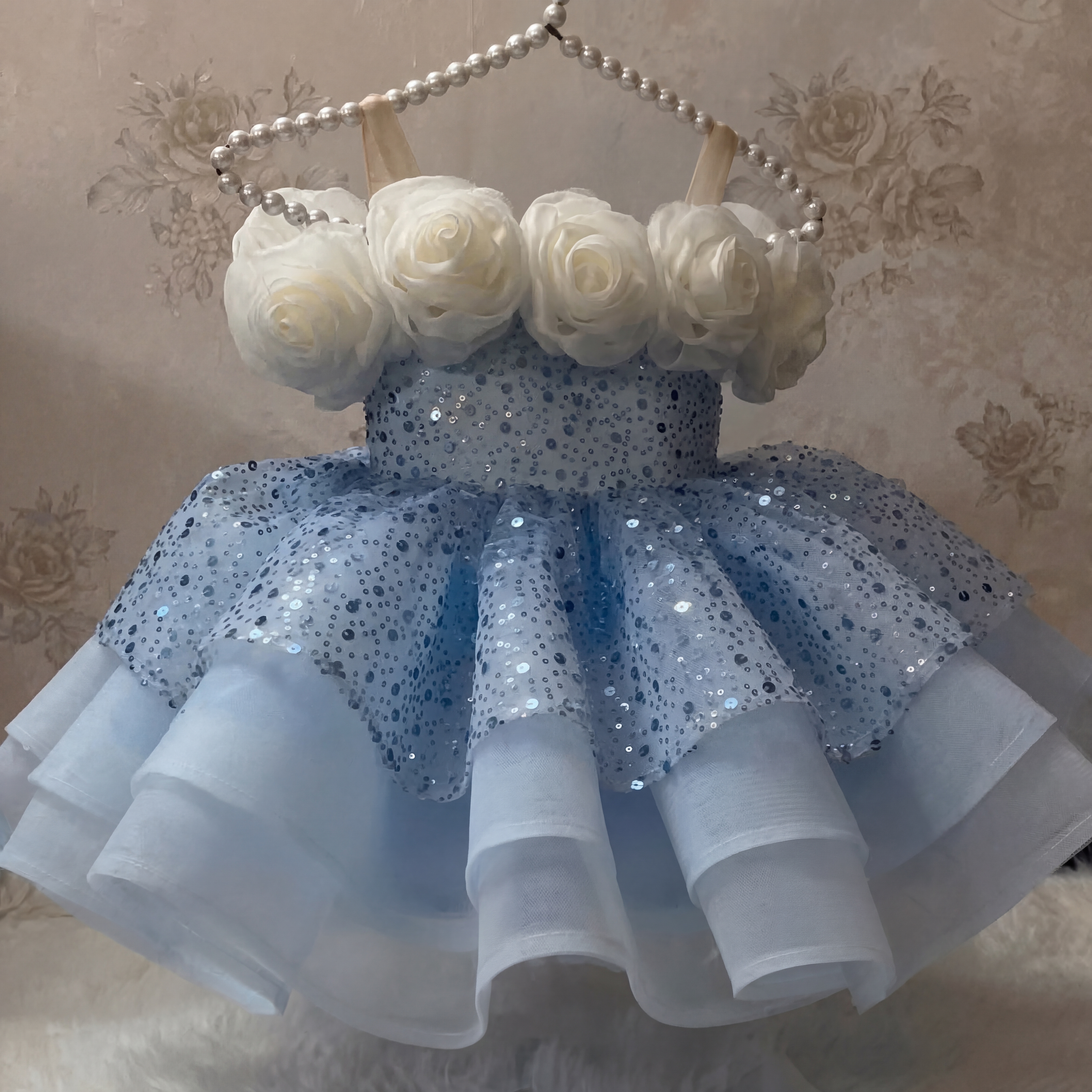 Organza & Glitter Rosette Sequins Sleeveless Midi Dresses - image 2