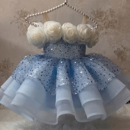 Organza & Glitter Rosette Sequins Sleeveless Midi Dresses - image 2