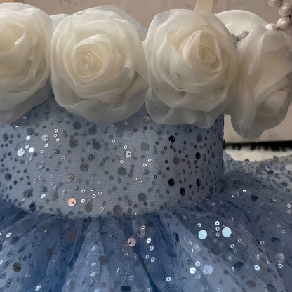 Organza & Glitter Rosette Sequins Sleeveless Midi Dresses - image 7