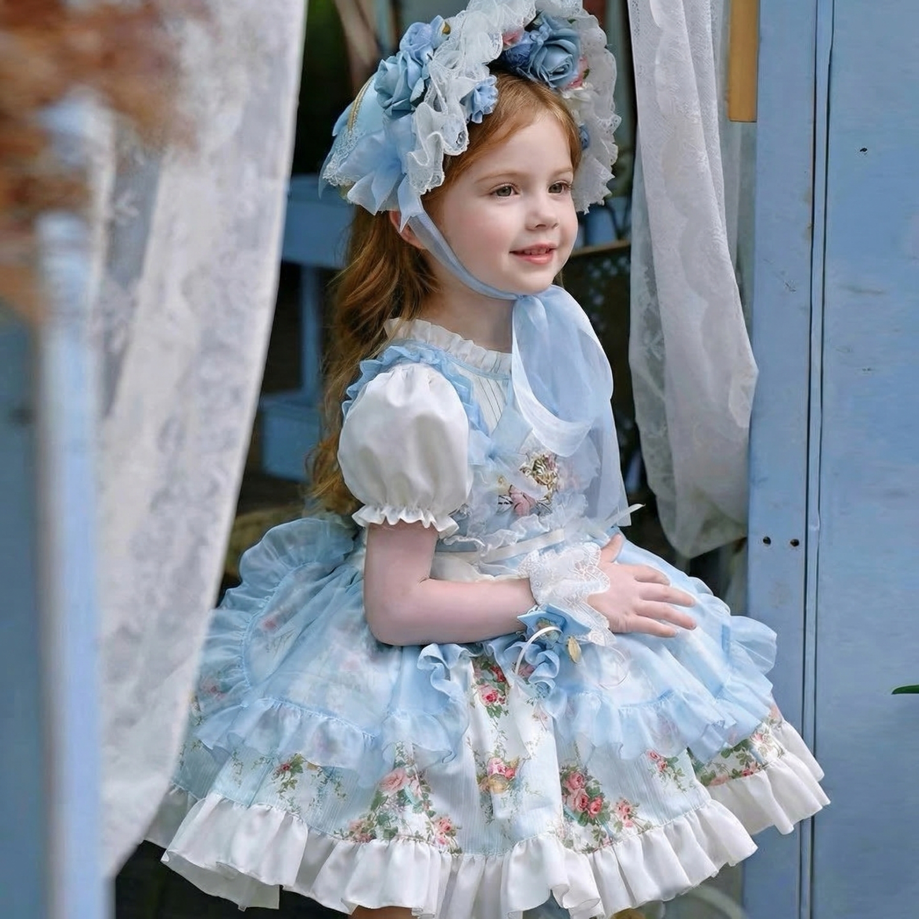 Polyester Cotton Stitching Lace Floral-embroidered Short Sleeve Short Dresses - image 4