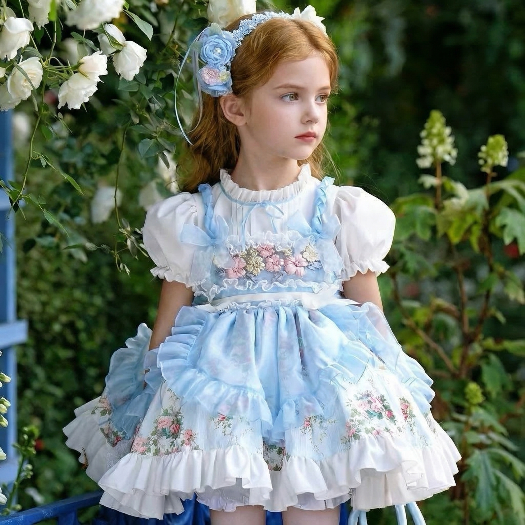 Polyester Cotton Stitching Lace Floral-embroidered Short Sleeve Short Dresses - image 2