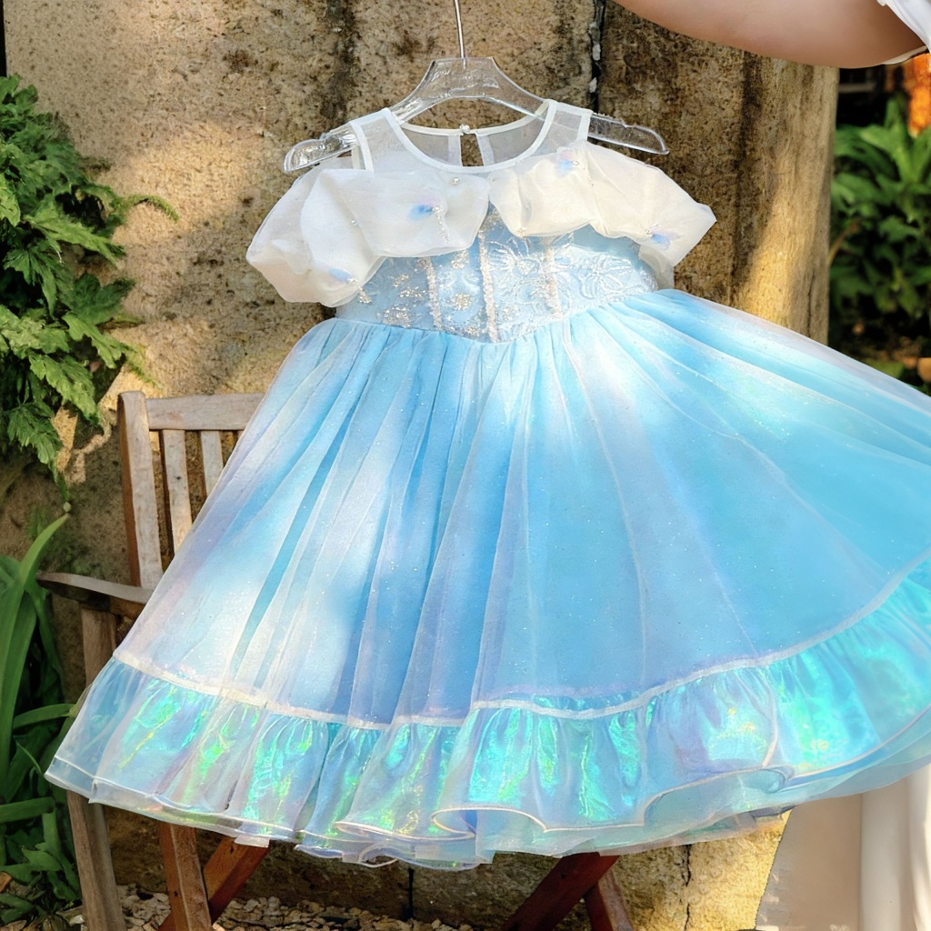 Organza Sequins Sleeveless Long Dresses - Blue - 13-14Y - image 1