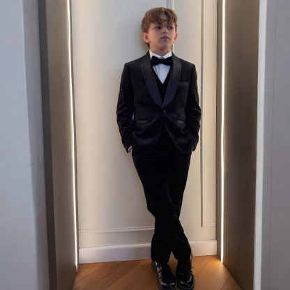 Lurex Fabric & Polyester Cotton Shoulder Pad Long Sleeve Long 3-piece Formal Suit - Black - 15-16Y - image 1