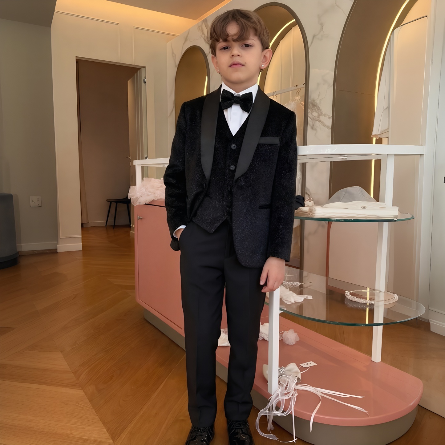 Lurex Fabric & Polyester Cotton Shoulder Pad Long Sleeve Long 3-piece Formal Suit - image 2