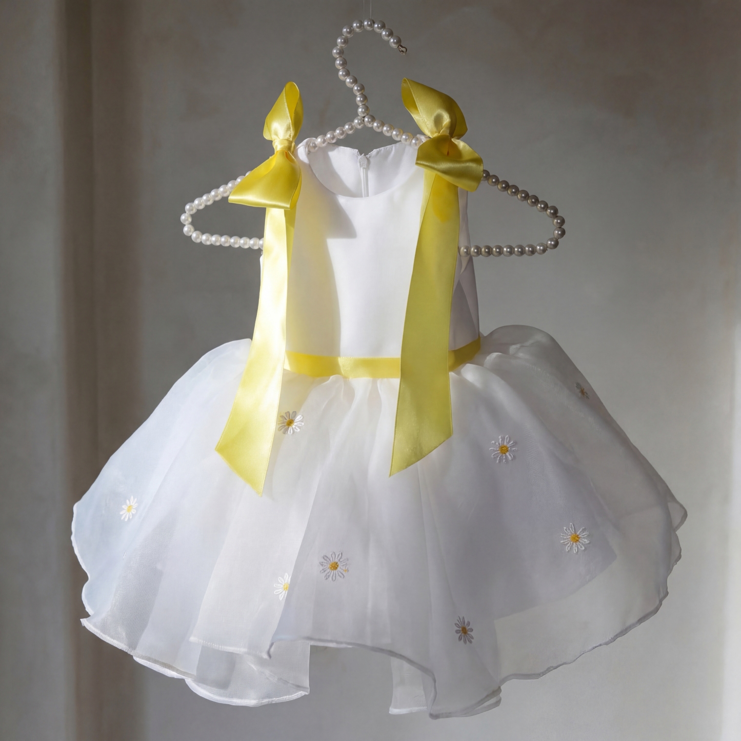 Organza Floral-embroidered Sleeveless Short Dresses - White - 4Y - image 1