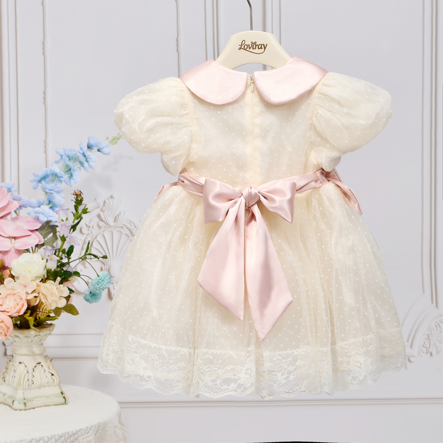 Organza Floral-embroidered Bow Short Sleeve Short Dresses - image 2