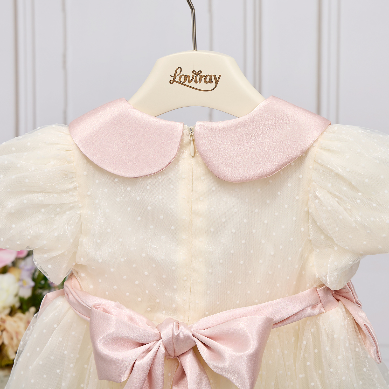 Organza Floral-embroidered Bow Short Sleeve Short Dresses - image 9