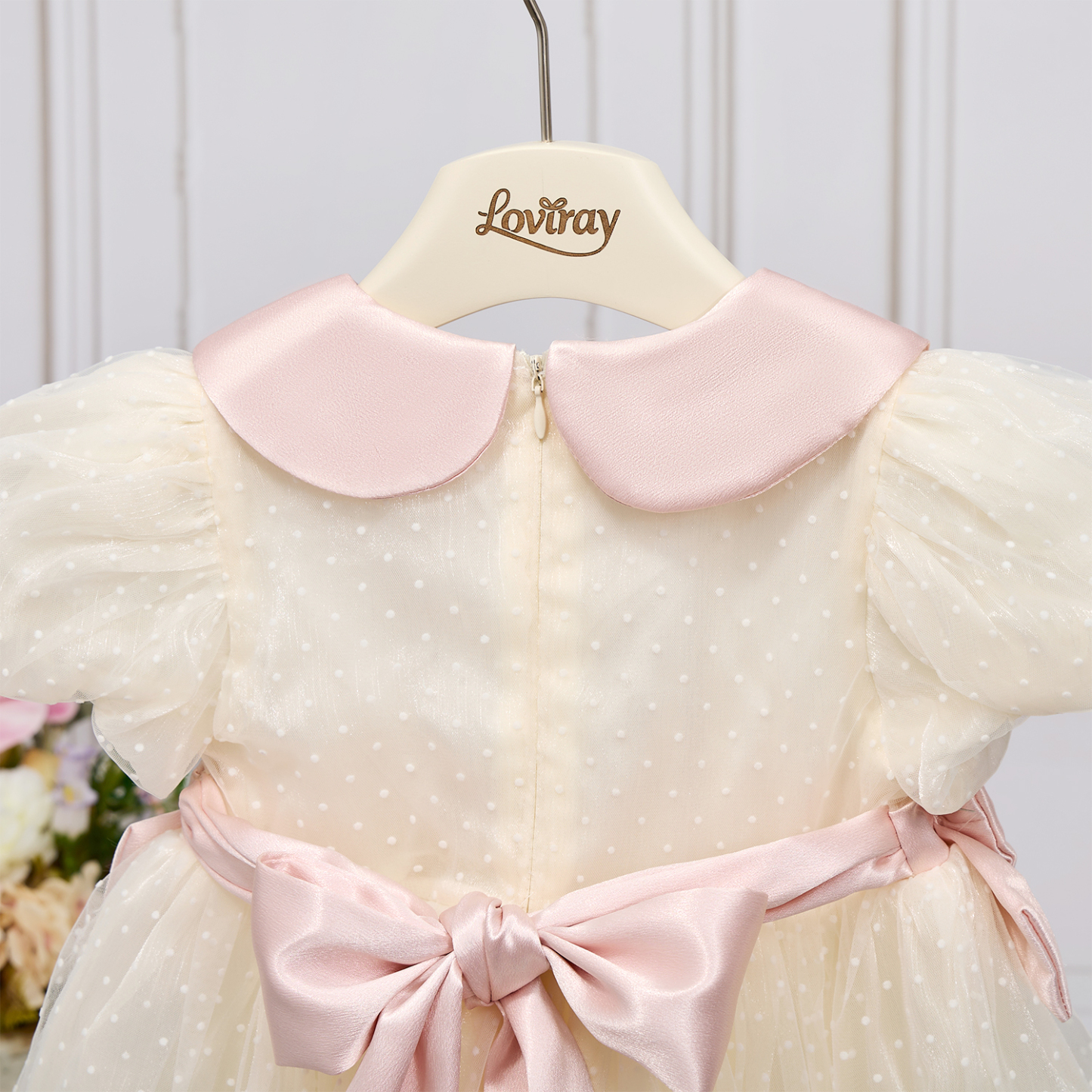 Organza Floral-embroidered Bow Short Sleeve Short Dresses - image 9