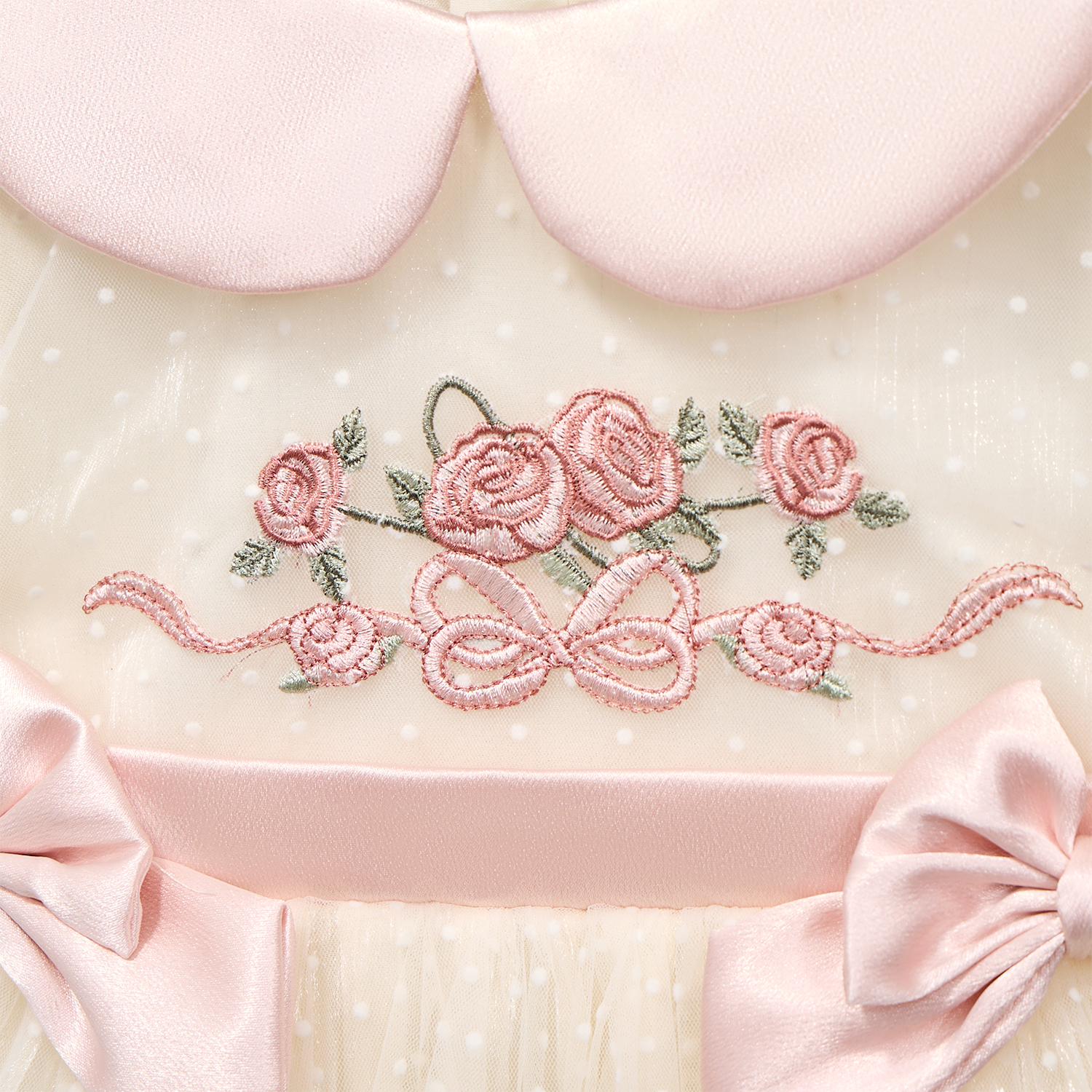 Organza Floral-embroidered Bow Short Sleeve Short Dresses - image 5