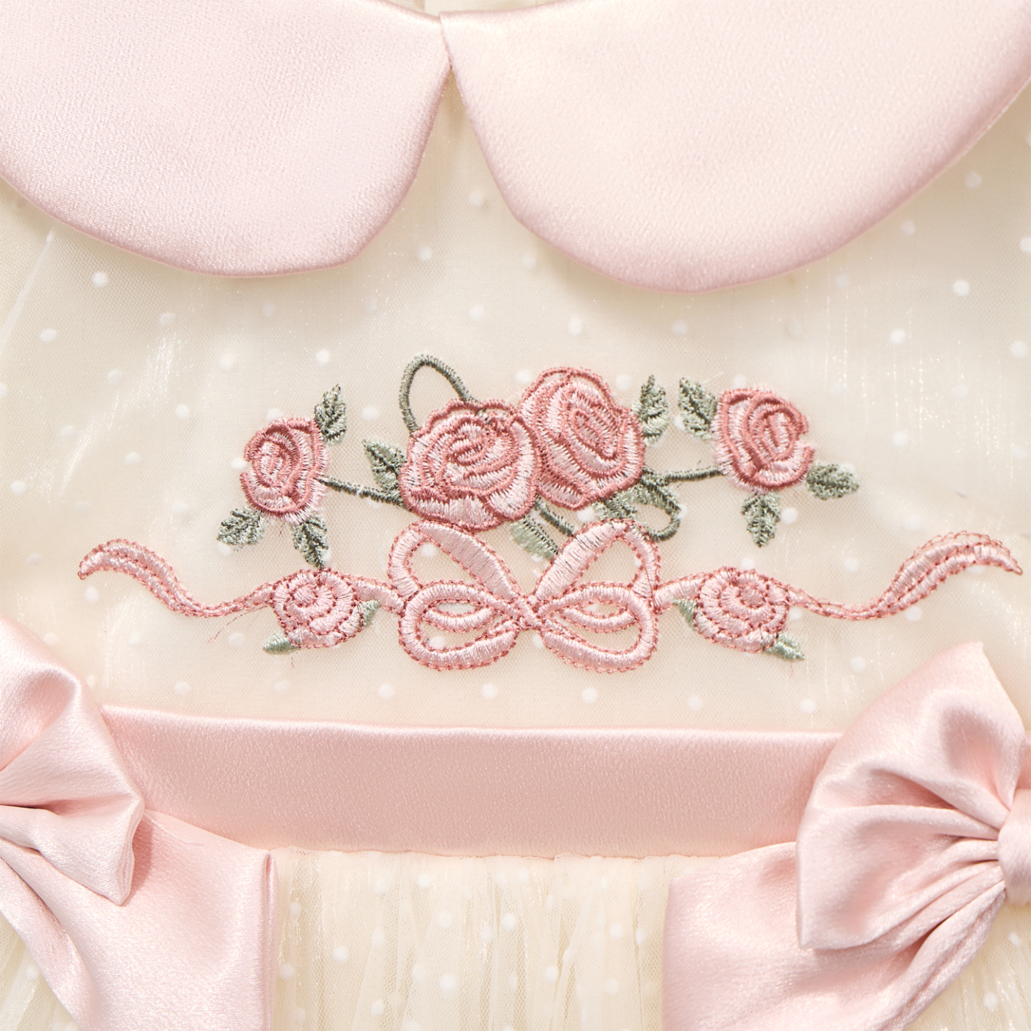 Organza Floral-embroidered Bow Short Sleeve Short Dresses - image 5