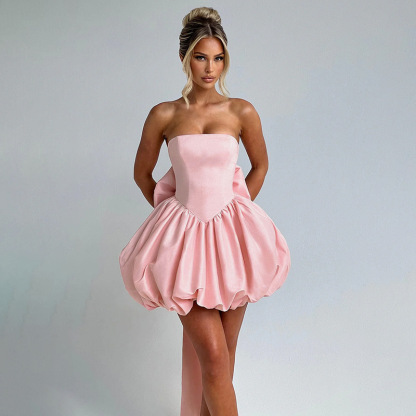 Satin Bow Sleeveless Short Dresses - image 4