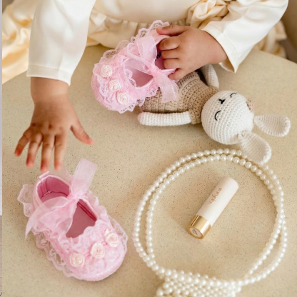 Solid Rosette Round Toe Flats - Pink - 11.5CM - image 1