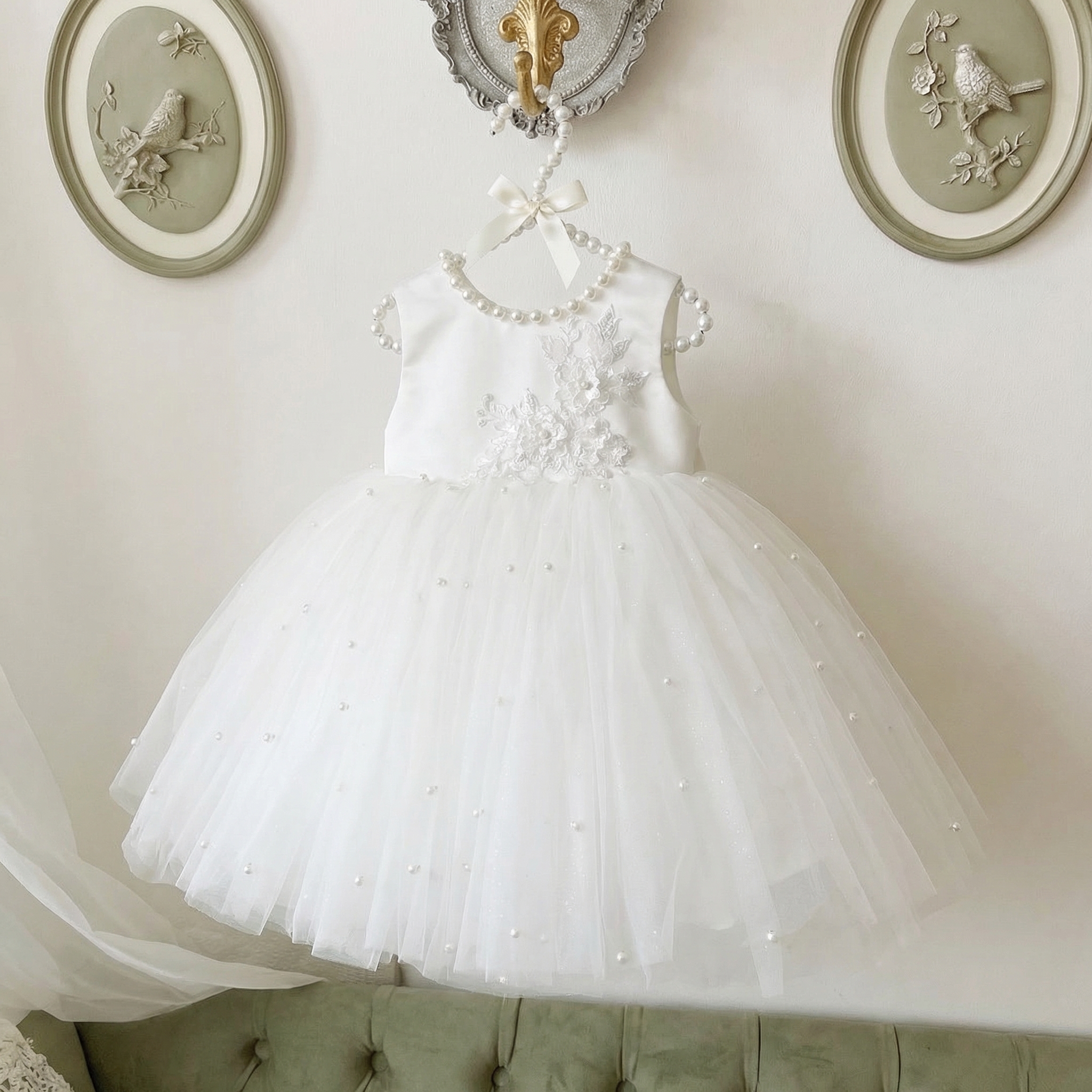 Mesh Pearl Bow Cap Sleeve Midi Dresses - image 2