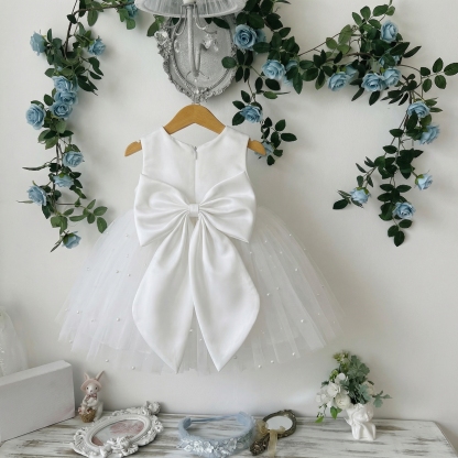 Mesh Pearl Bow Cap Sleeve Midi Dresses - image 4