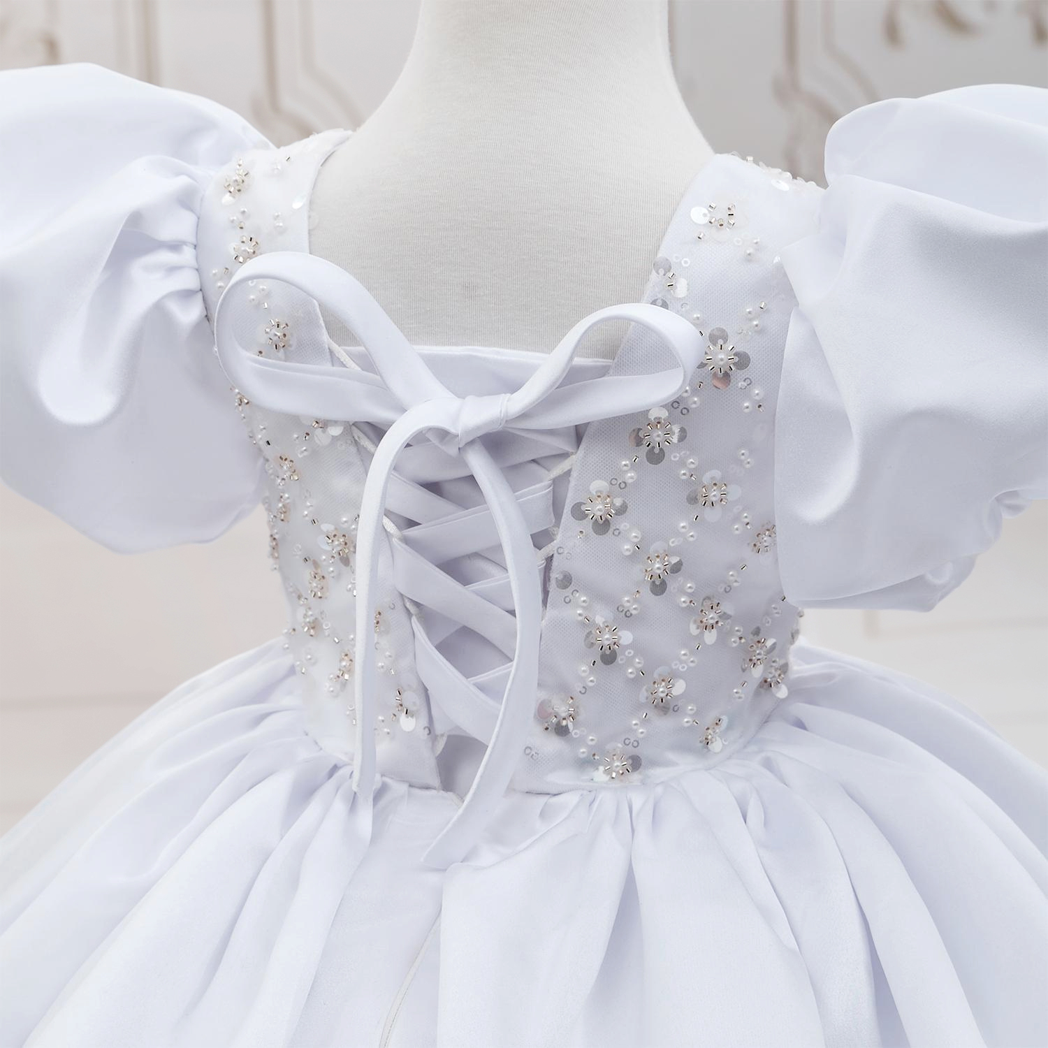 Satin Beaded Short Sleeve Mid-long Dresses - image 10