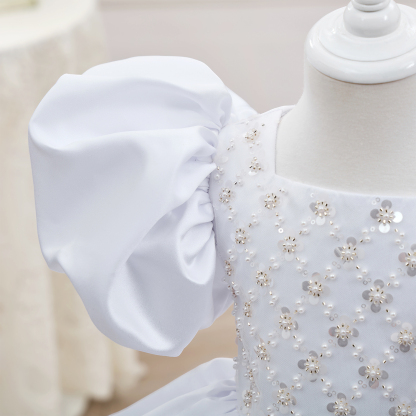 Satin Beaded Short Sleeve Mid-long Dresses - image 7