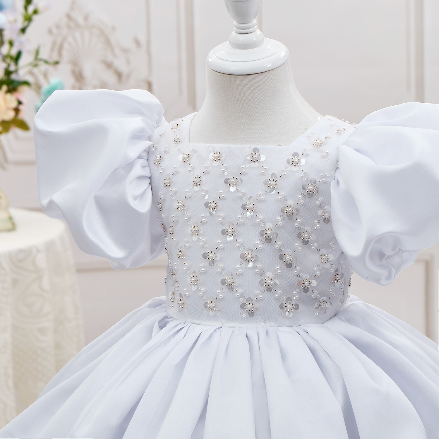 Satin Beaded Short Sleeve Mid-long Dresses - image 5