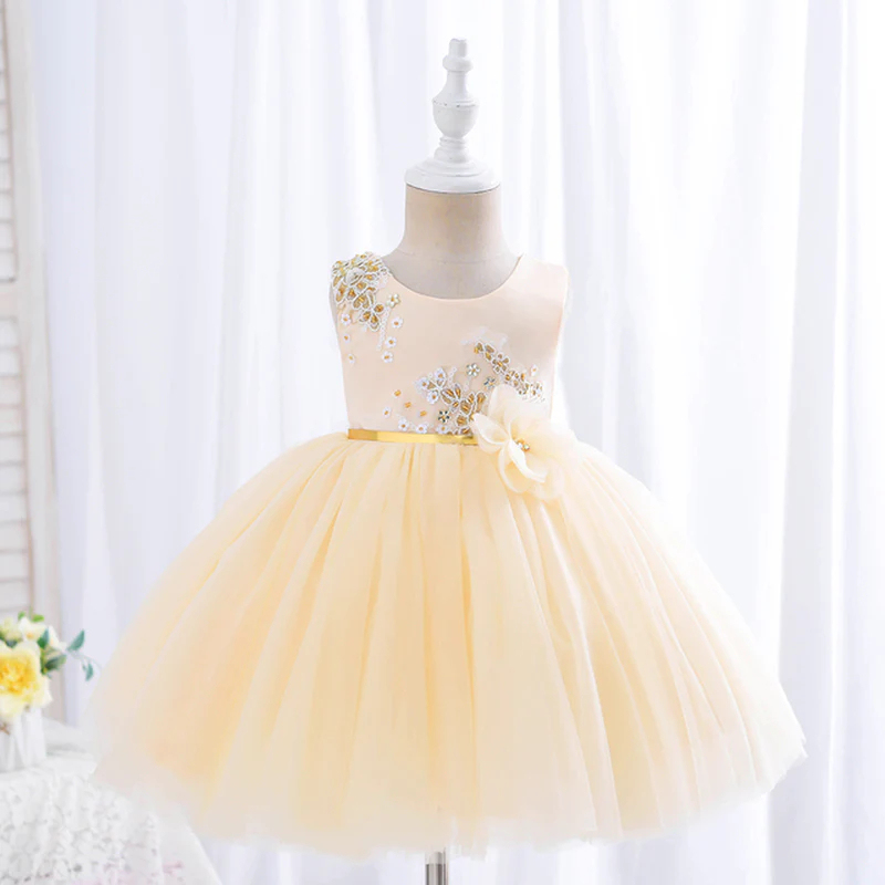 Satin & Mesh Embroidery Sleeveless Mid-long Dresses - Champagne - 9-10Y - image 4