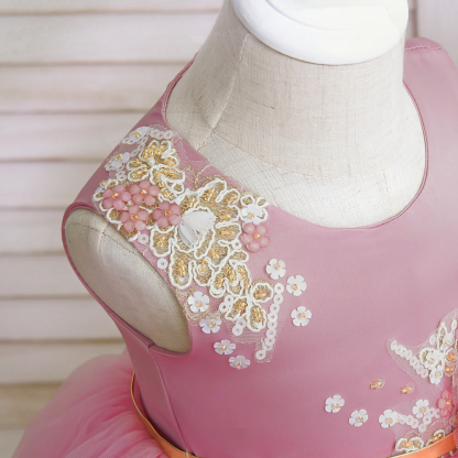 Satin & Mesh Embroidery Sleeveless Mid-long Dresses - image 3