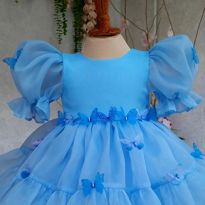 Organza Rosette  Short Sleeve Mid-long Dresses - image 3