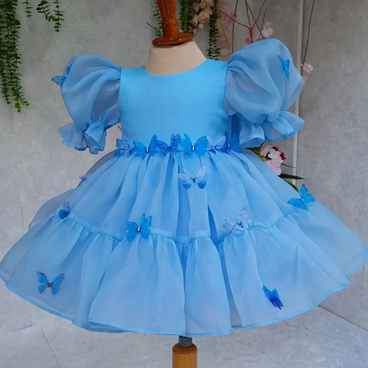 Organza Rosette  Short Sleeve Mid-long Dresses - Blue - 15-16Y - image 1