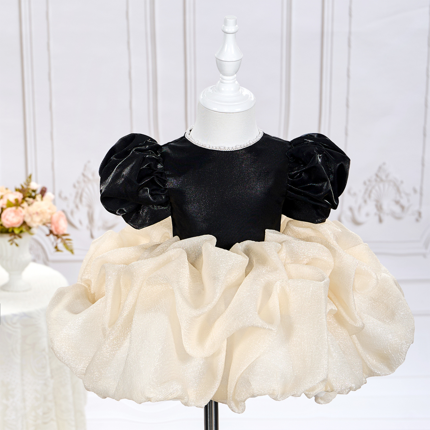 Organza Folds Short Sleeve Mid-long Dresses - Champagne - 9-10Y - image 1