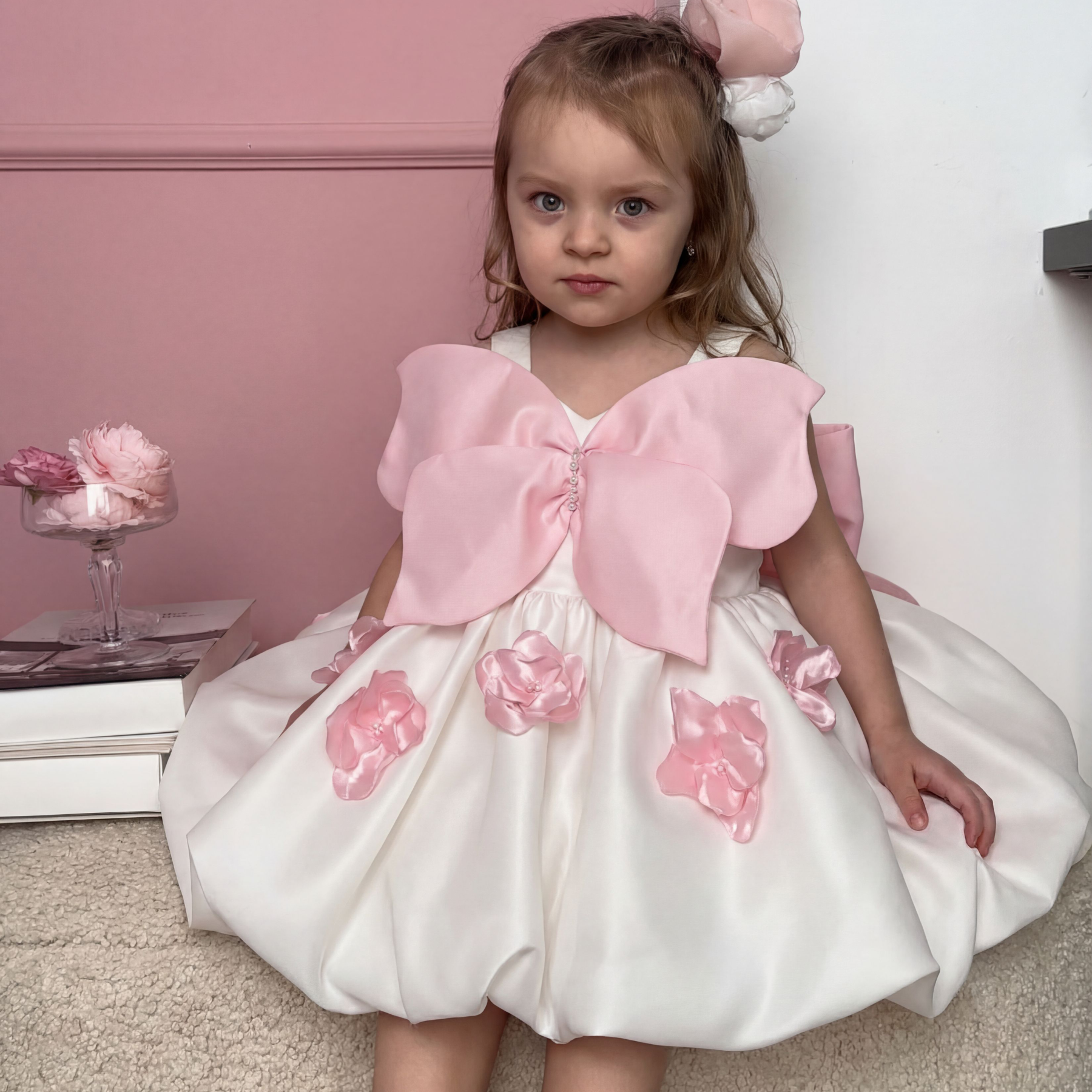 Satin Rosette Pearl Bow Butterfly Sleeveless Midi Dresses - image 3