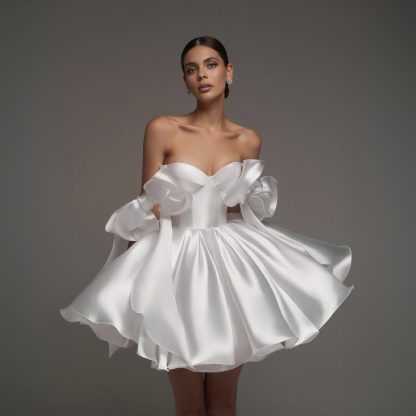 Women Satin Bow Drawstring Sleeveless Short Dresses - image 9