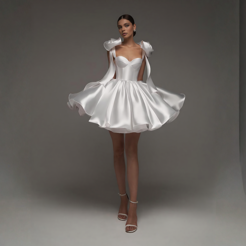 Women Satin Bow Drawstring Sleeveless Short Dresses - image 10