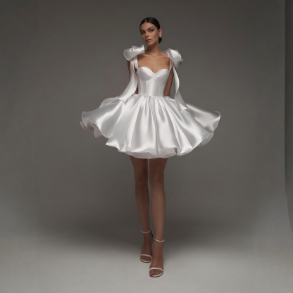 Women Satin Bow Drawstring Sleeveless Short Dresses - image 10