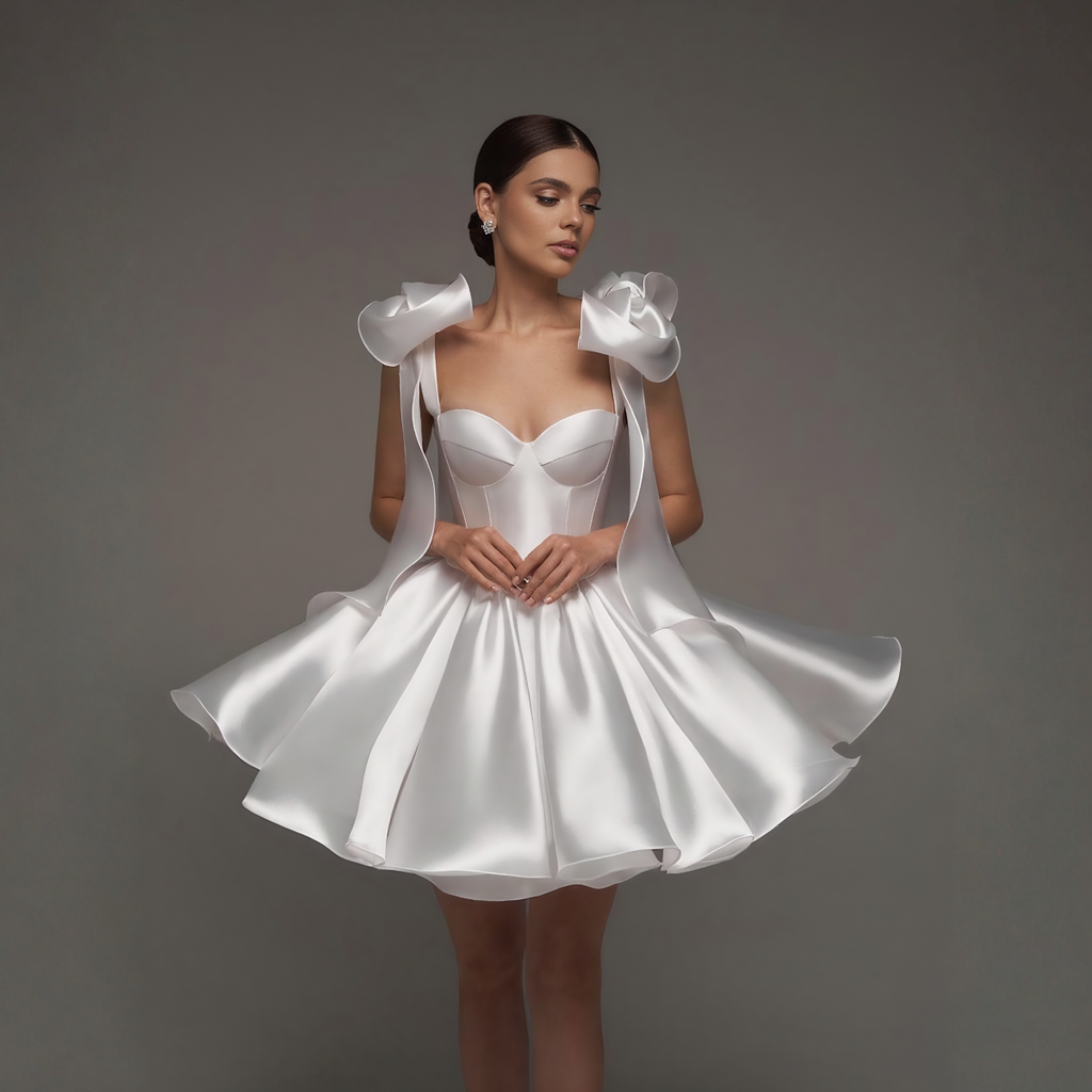 Women Satin Bow Drawstring Sleeveless Short Dresses - White - XXL - image 8