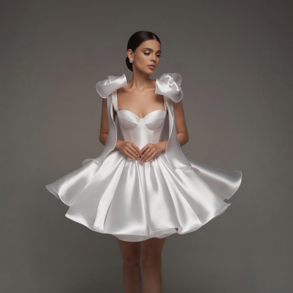 Women Satin Bow Drawstring Sleeveless Short Dresses - White - XXL - image 8