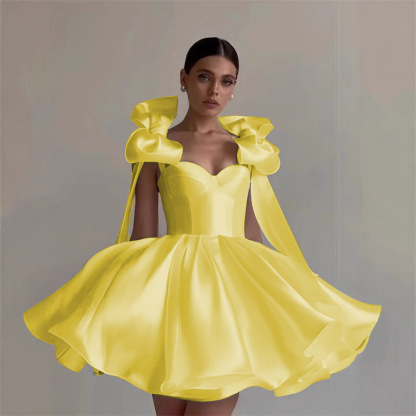 Women Satin Bow Drawstring Sleeveless Short Dresses - image 19