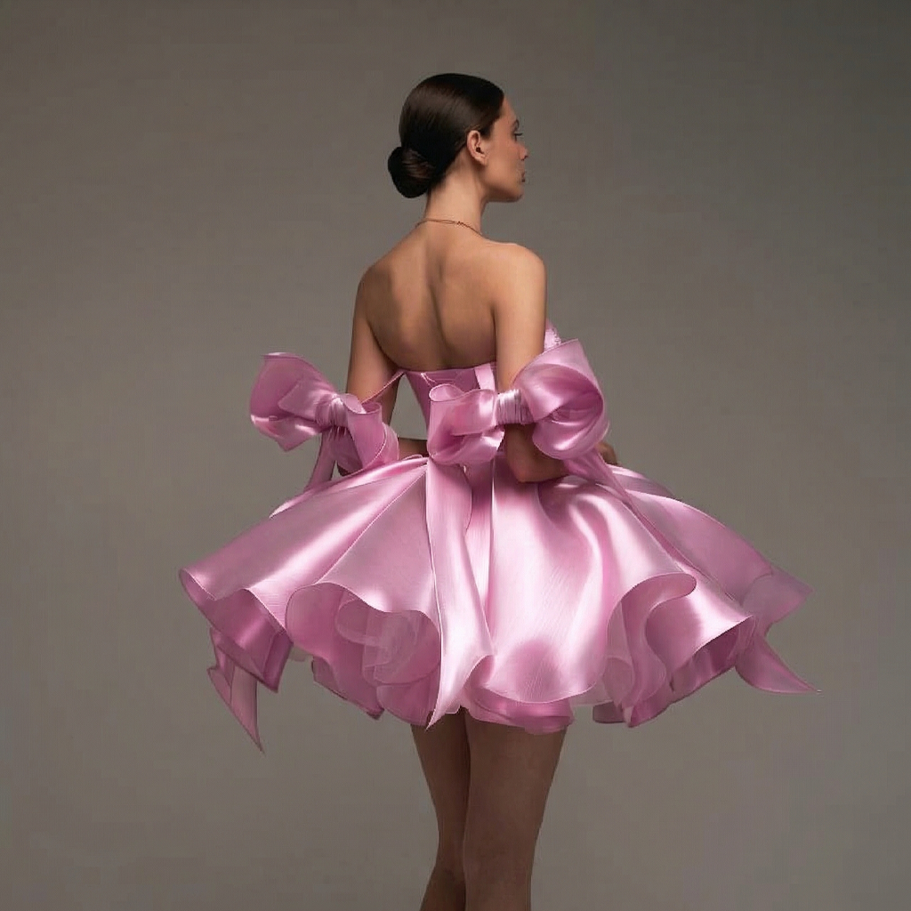 Women Satin Bow Drawstring Sleeveless Short Dresses - image 4