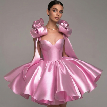 Women Satin Bow Drawstring Sleeveless Short Dresses - image 2